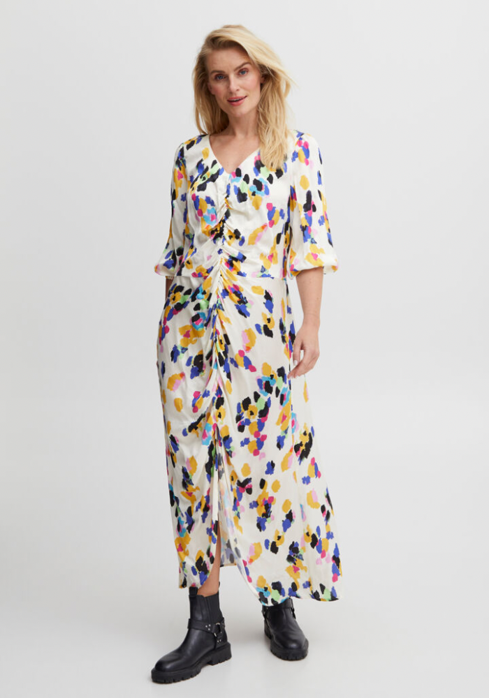 Pulz Emillia V-Neck Dress - Multi Color Flower Print