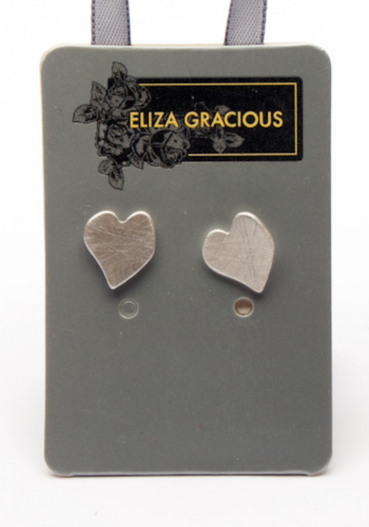 Brushed Finish Heart Stud Earrings