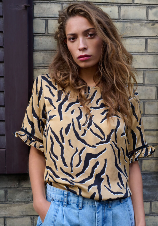 Pulz Alisa Blouse - Brown Animal Print