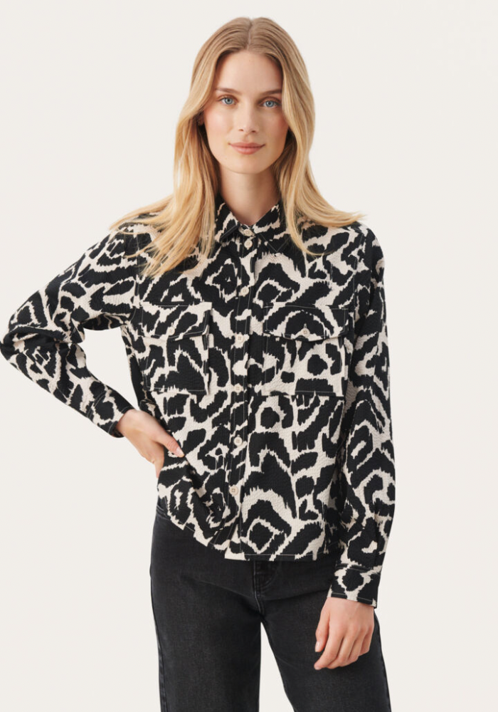 Camisha Blouse - Black Blurred Leo Print