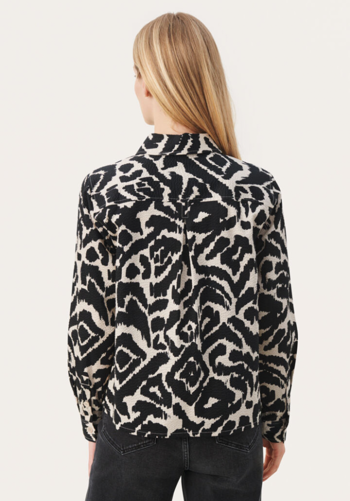 Camisha Blouse - Black Blurred Leo Print